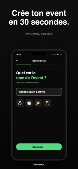 Création d'un event dans Momentz
